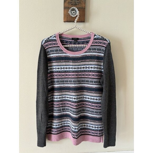 Talbots Womens Size Medium Gray Pink Fair Isle Sweater Lambswool Blend - Picture 1 of 5